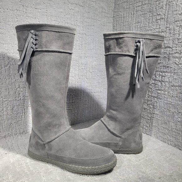 UGG Emerie Women’s Size 6 US Gray Suede Knee High Winter Dress Boots 1106754 - Picture 6 of 10